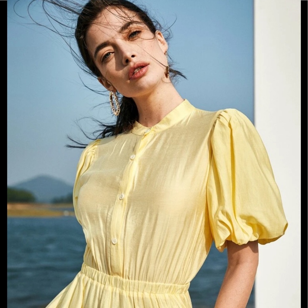 Pale Yellow Flounce hem dress maxi - Picture 5 of 7